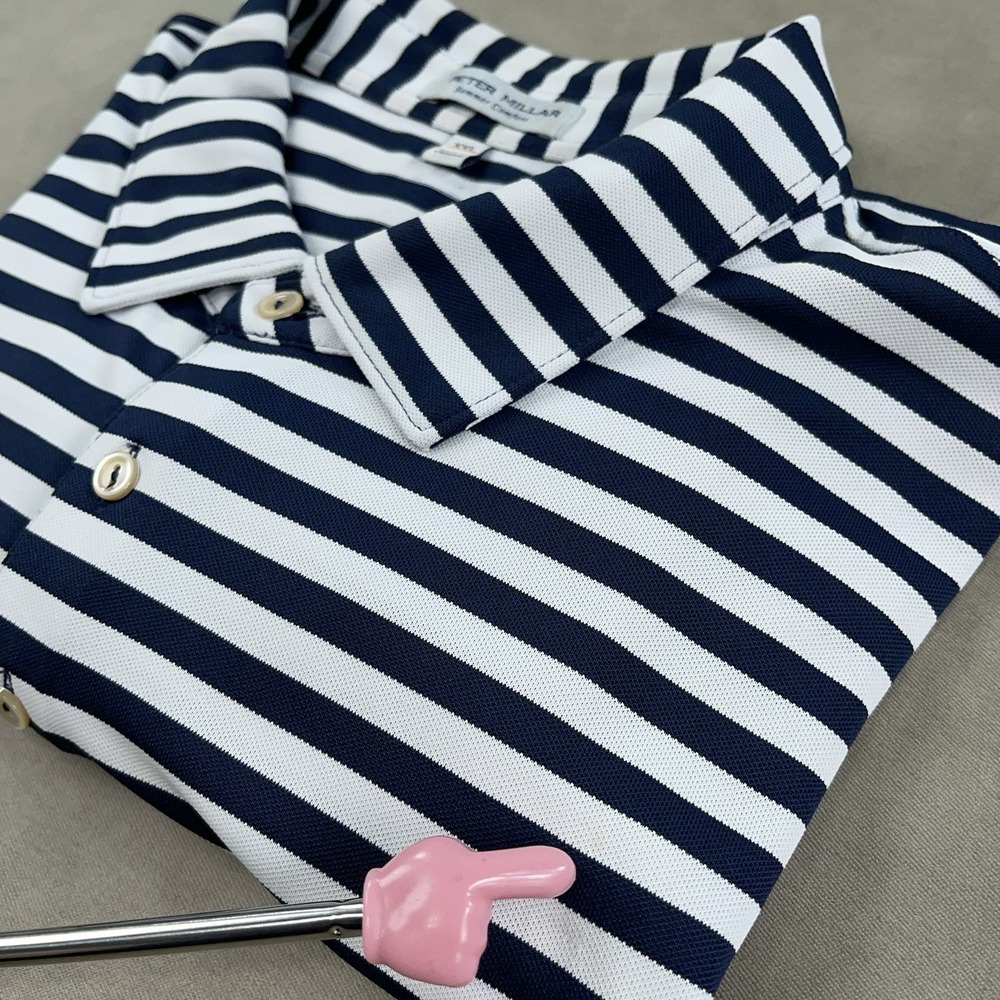Peter Millar Summer Comfort Polo Mens 2XL Striped Blue Golf Performance Stretch - Picture 11 of 12